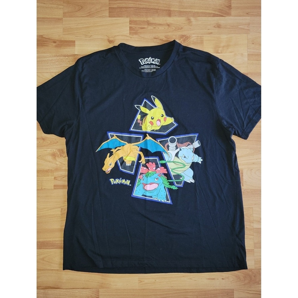 Pokemon Black Graphic T-shirt With Pikachu, Charizard, Blastoise & Venusaur, XL